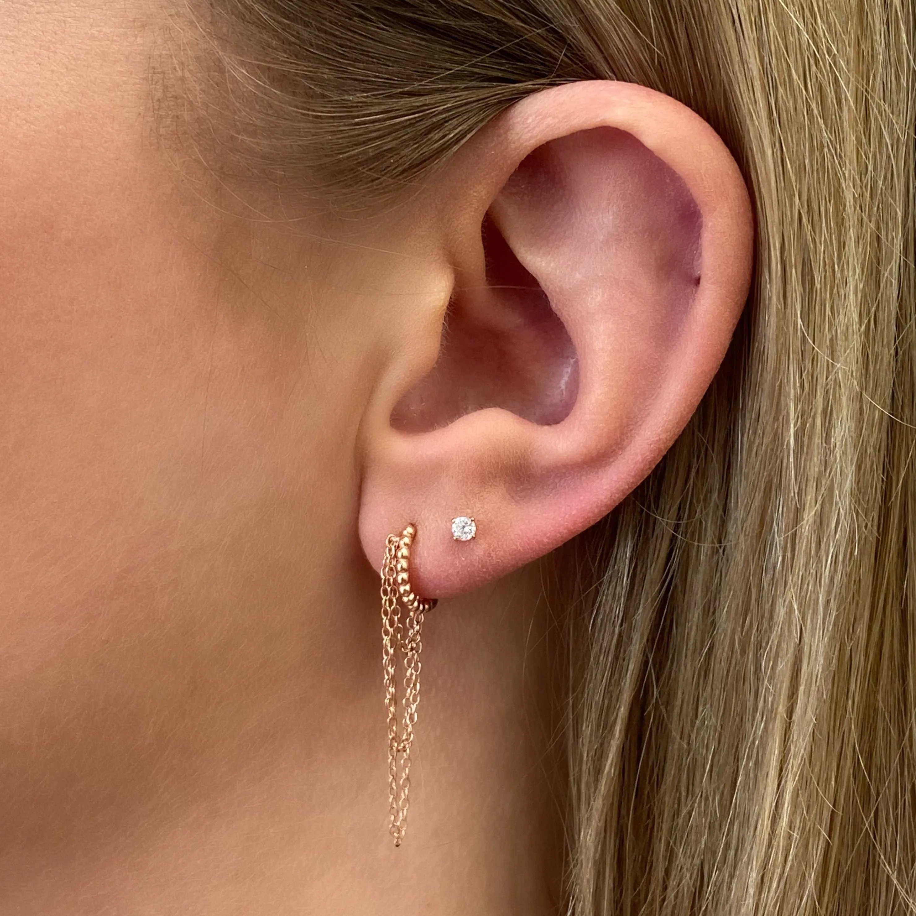 Harper Chain Rose Gold Huggie Earrings