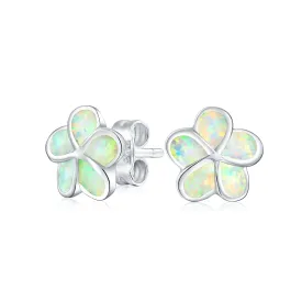 Hawaiian Plumeria Flower White Opal Earrings Necklace Sterling Silver