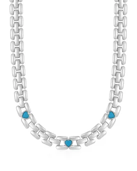 Heart Stone Link Necklace- Silver