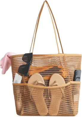 Iioscre Mesh Beach Tote Bags for Womens, Causal Hobo Pool Bags for Swimming Pools Vacations Beach Essentials