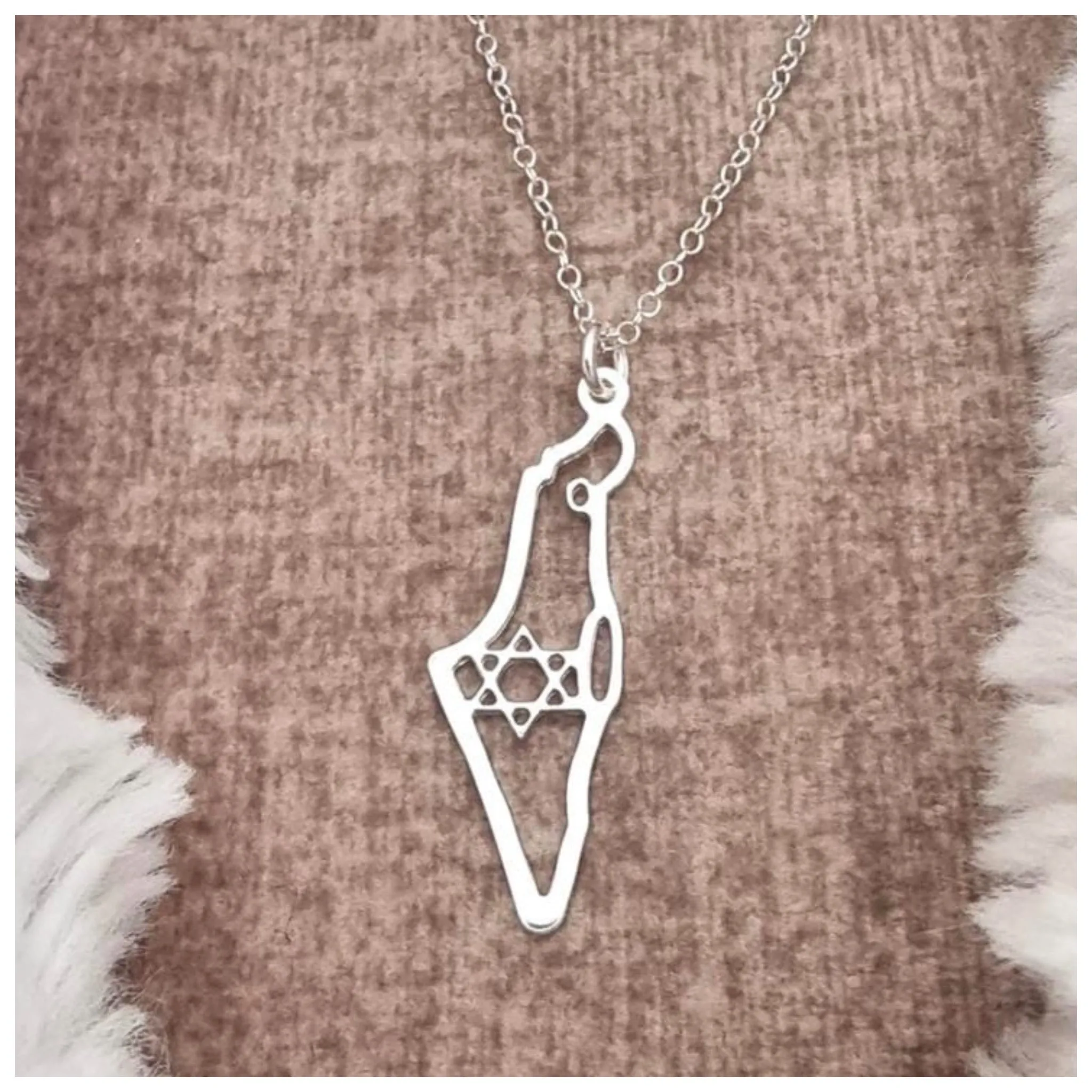 Israel Map with Star Silver Necklace