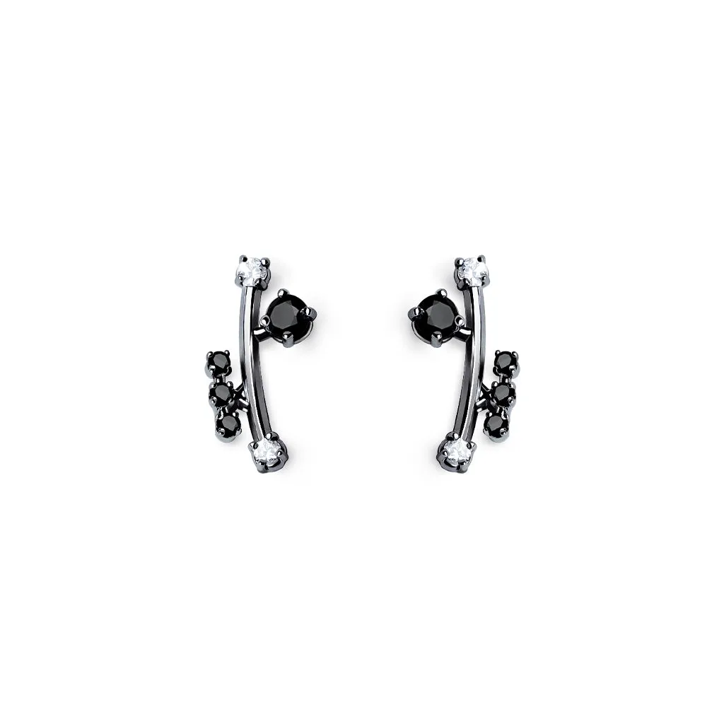 Ivy 3rd Sister Earrings [Black/White gems]