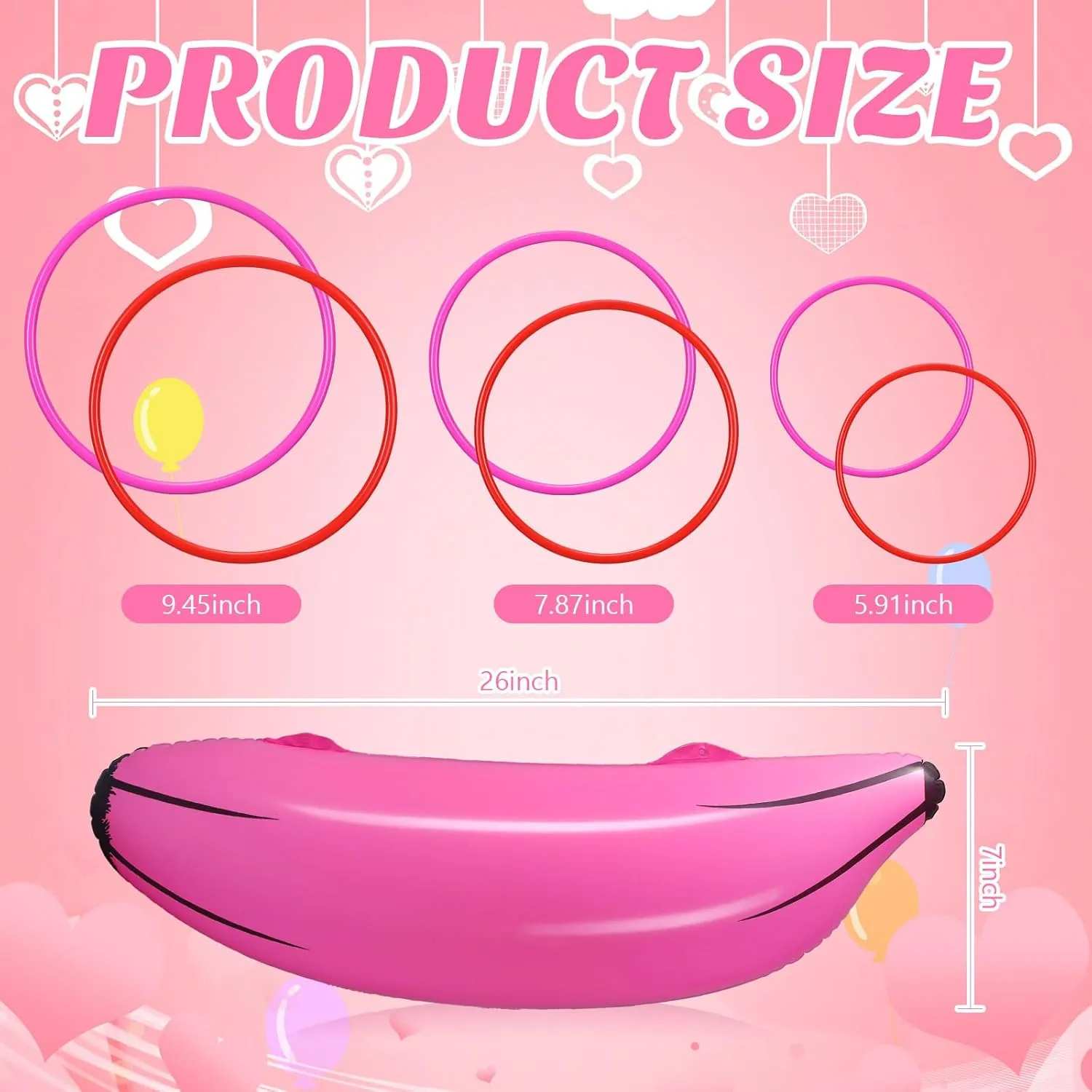 Leitee Inflatable Banana Ring Toss Game Include 2 Pieces 26" Banana with 6 Pieces Plastic Toss Rings for Bridal Shower Decorations for Engagement Party Swimming Pool Decorations