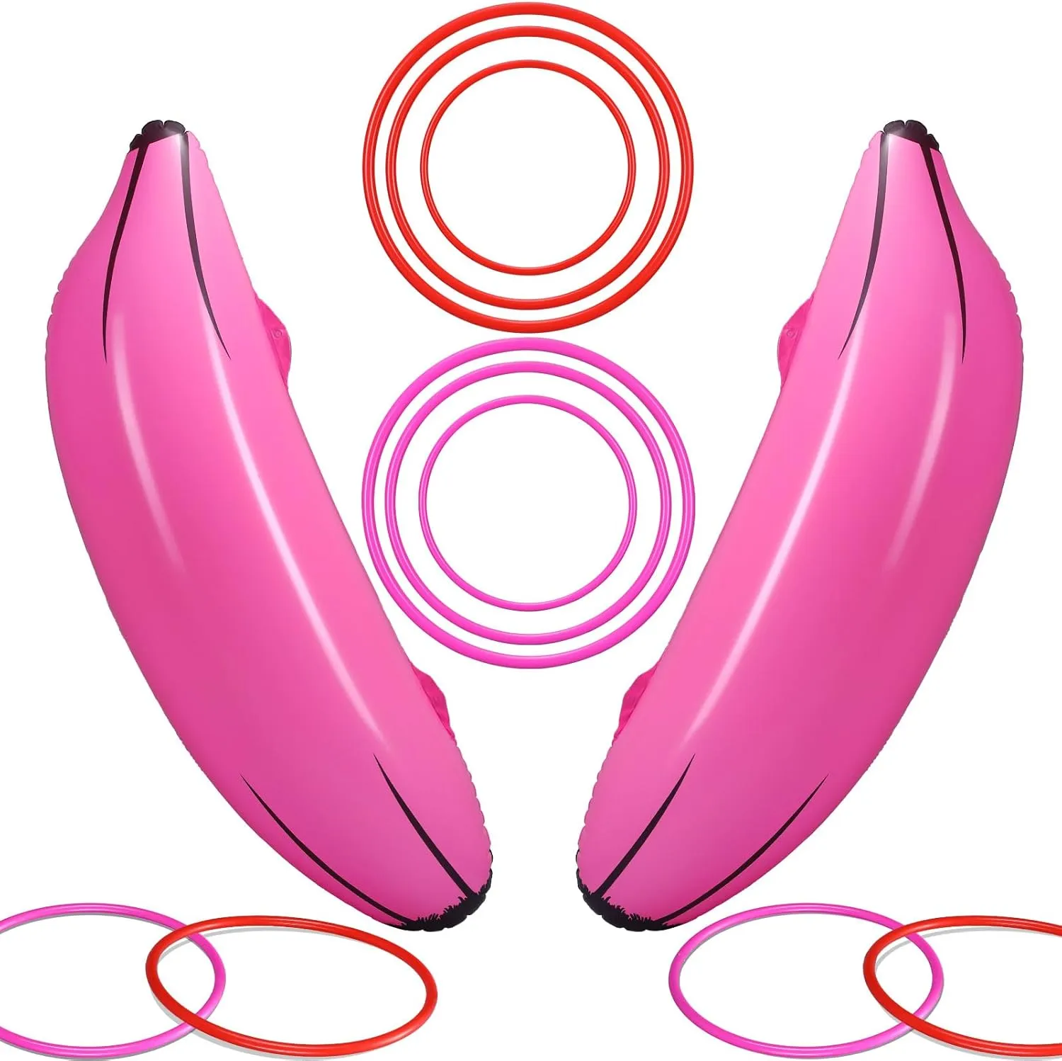 Leitee Inflatable Banana Ring Toss Game Include 2 Pieces 26" Banana with 6 Pieces Plastic Toss Rings for Bridal Shower Decorations for Engagement Party Swimming Pool Decorations
