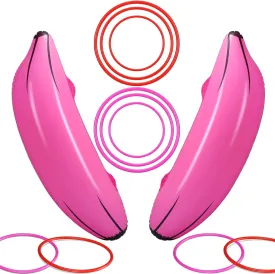 Leitee Inflatable Banana Ring Toss Game Include 2 Pieces 26" Banana with 6 Pieces Plastic Toss Rings for Bridal Shower Decorations for Engagement Party Swimming Pool Decorations