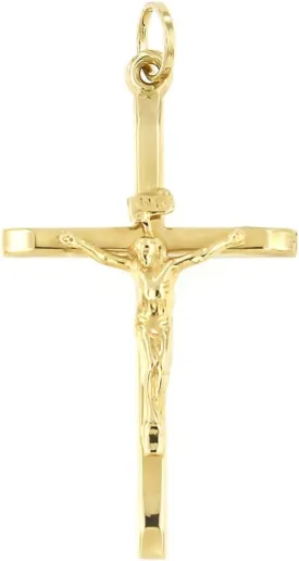 Lucchetta - Authentic Italian Crucifix Christian Catholic Jesus 1.18in - 14k Gold Cross Charm Pendant from Italy - Fits Perfectly up to 4mm Necklace
