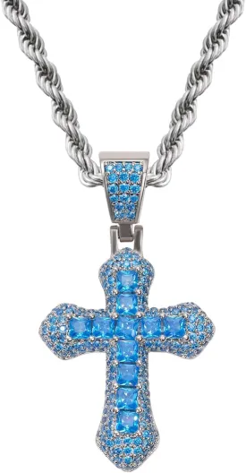 Lulu Mel Iced Out Colorful Cross Pendant Necklace With Stainless Steel Rope Chain, White Gold Plated Hip Hop Rhinestone Cross Chains For Men Women