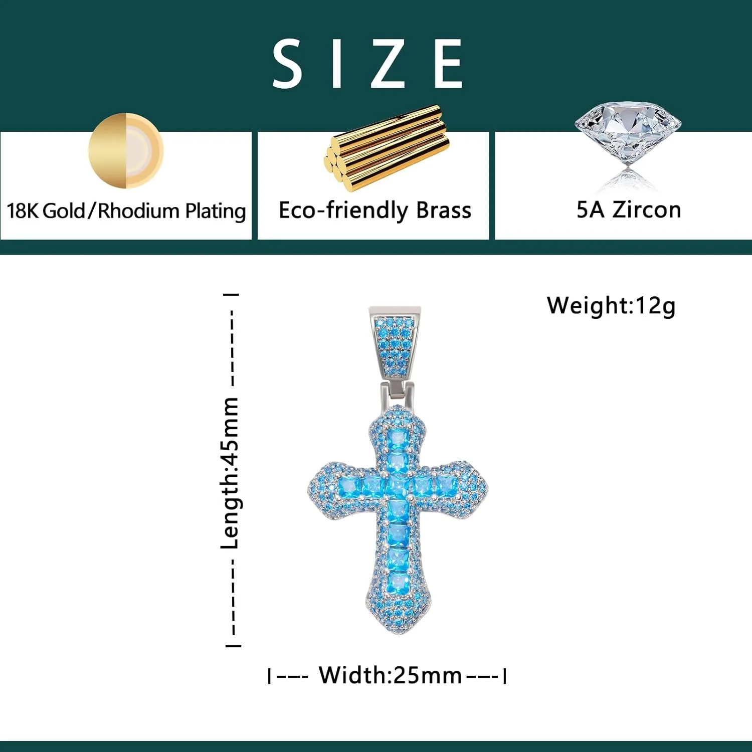 Lulu Mel Iced Out Colorful Cross Pendant Necklace With Stainless Steel Rope Chain, White Gold Plated Hip Hop Rhinestone Cross Chains For Men Women