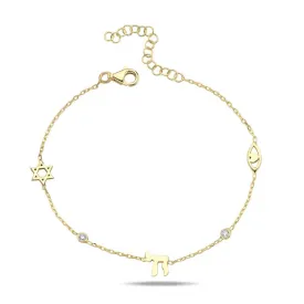 Magen David Hai Eye with Stones Bracelet