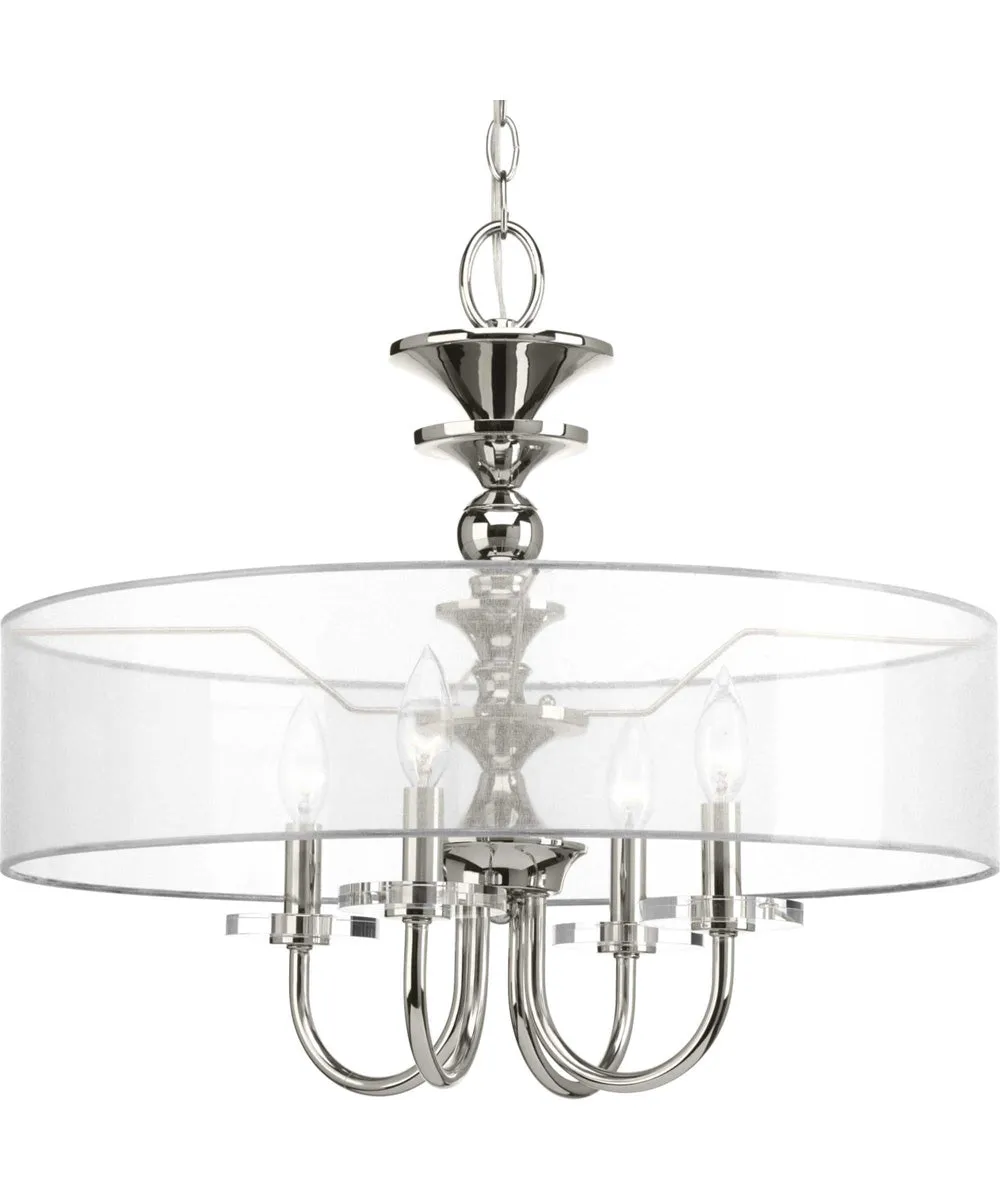 Marche 4-Light Grey Mylar Shade Luxe Pendant Light Polished Nickel