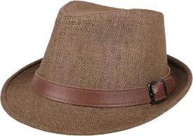 Men & Women's Miami Structured Straw Fedora Hat w/PU Leather Band