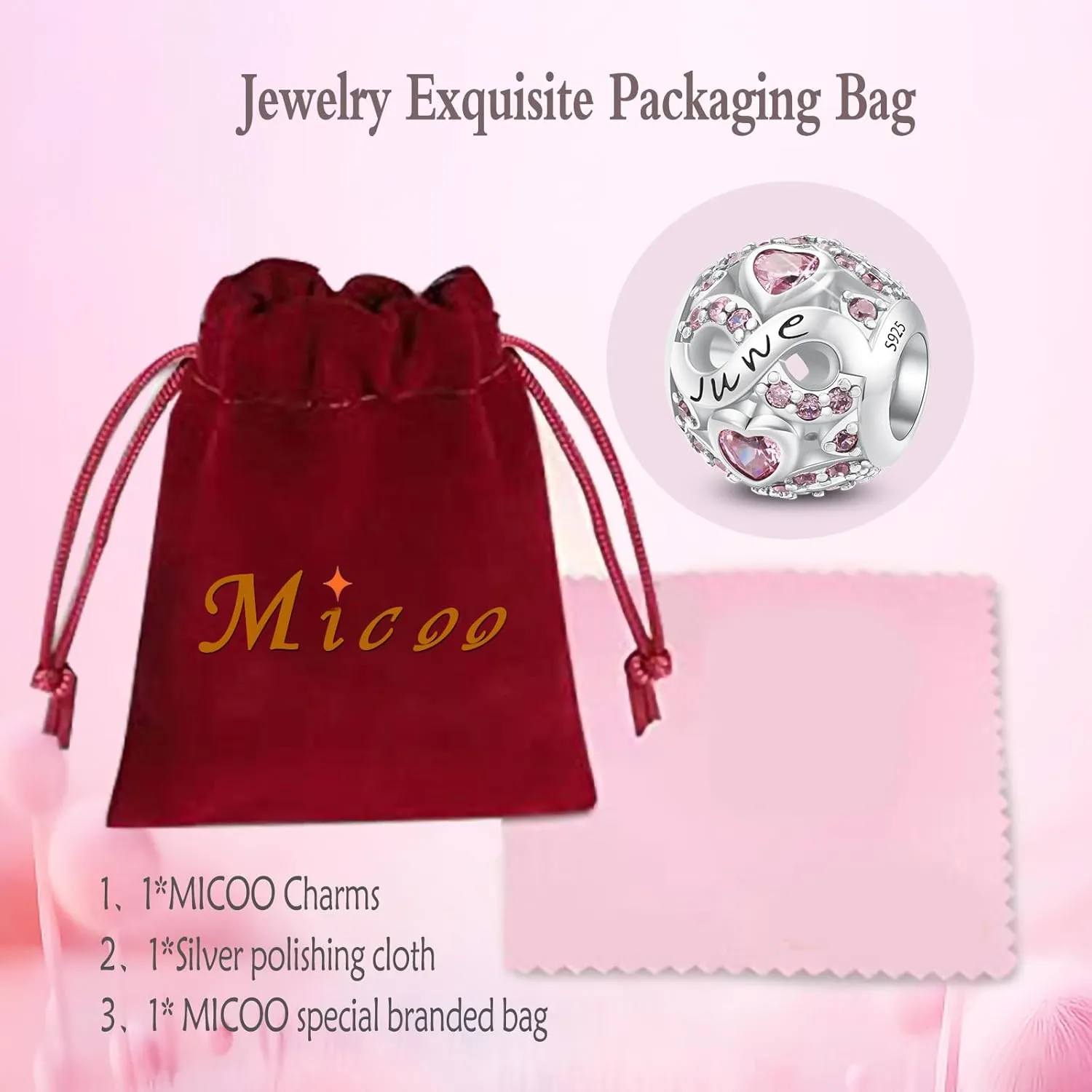 MICOO 925 Sterling Silver Jan-Dec Birthstone Charms For Bracelets and Necklaces, Original DIY Bead Charms With Cubic Zirconias Jewelry Birthday Gifts For Women.