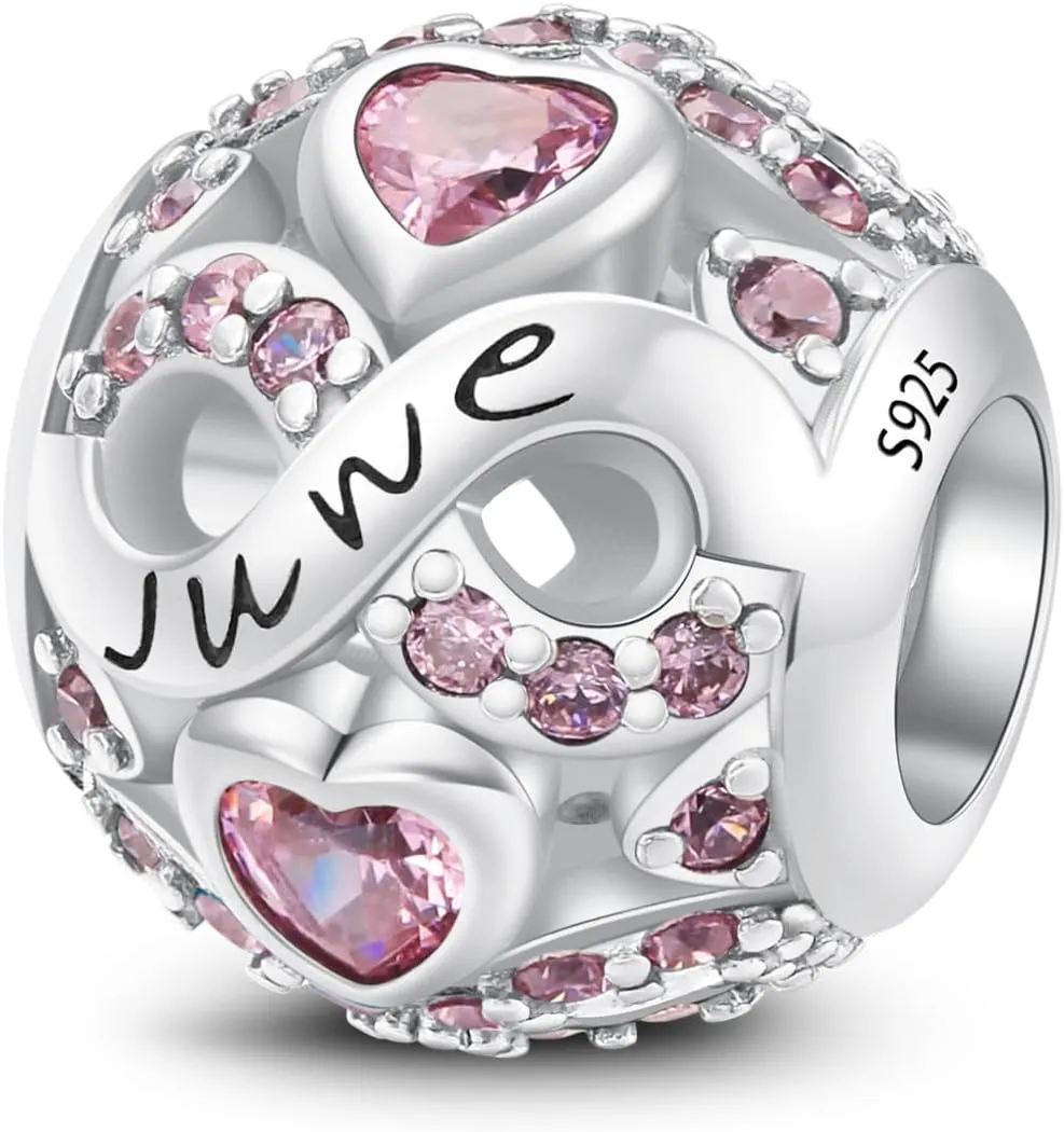 MICOO 925 Sterling Silver Jan-Dec Birthstone Charms For Bracelets and Necklaces, Original DIY Bead Charms With Cubic Zirconias Jewelry Birthday Gifts For Women.