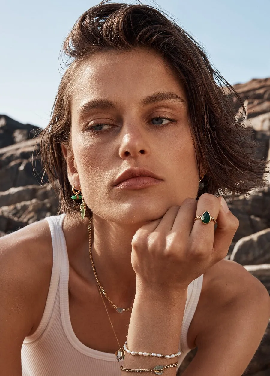 MINI DOUBLE POINT CRYSTAL - HOOP EARRINGS - CHRYSOPRASE - SILVER