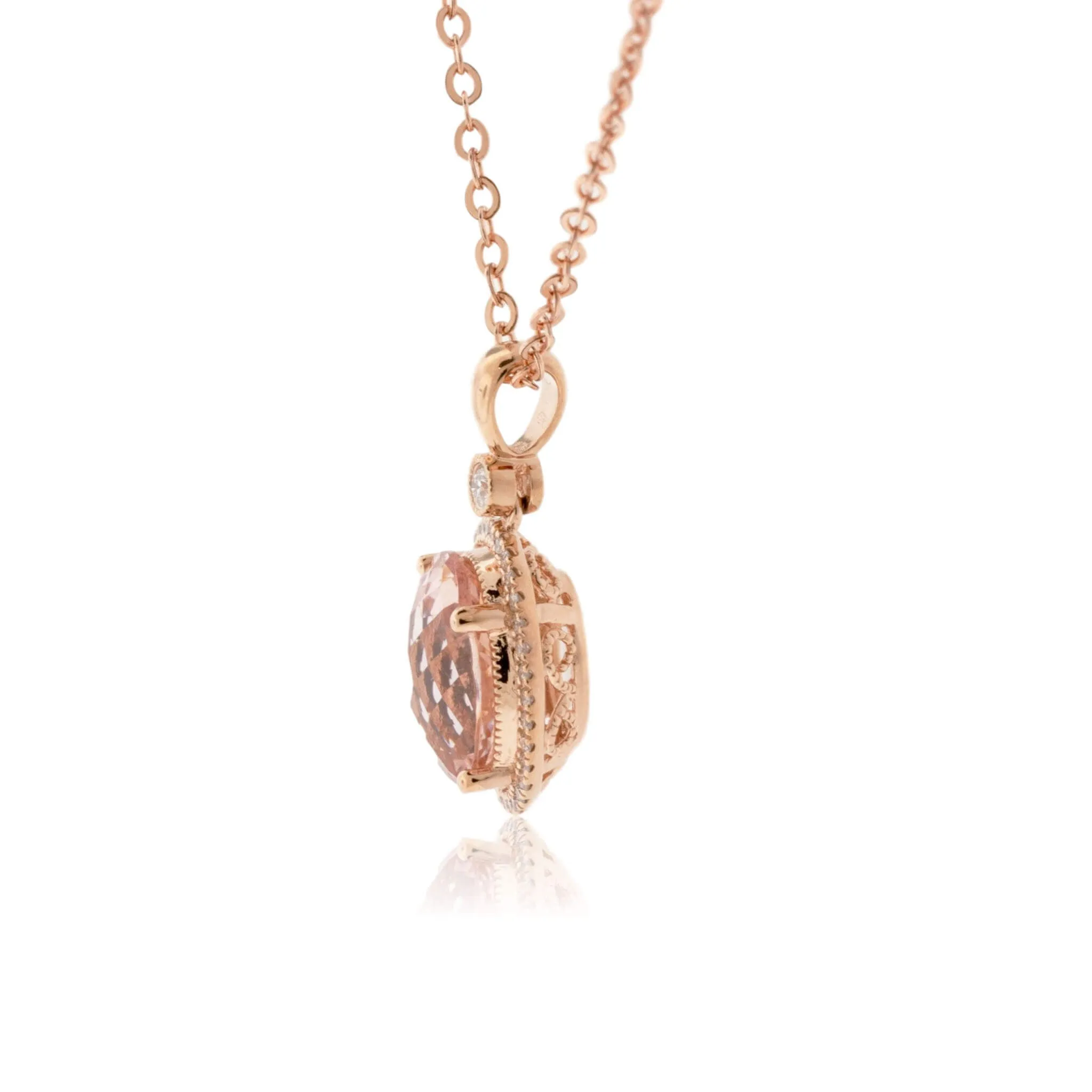 Morganite and Diamond Halo Pendant