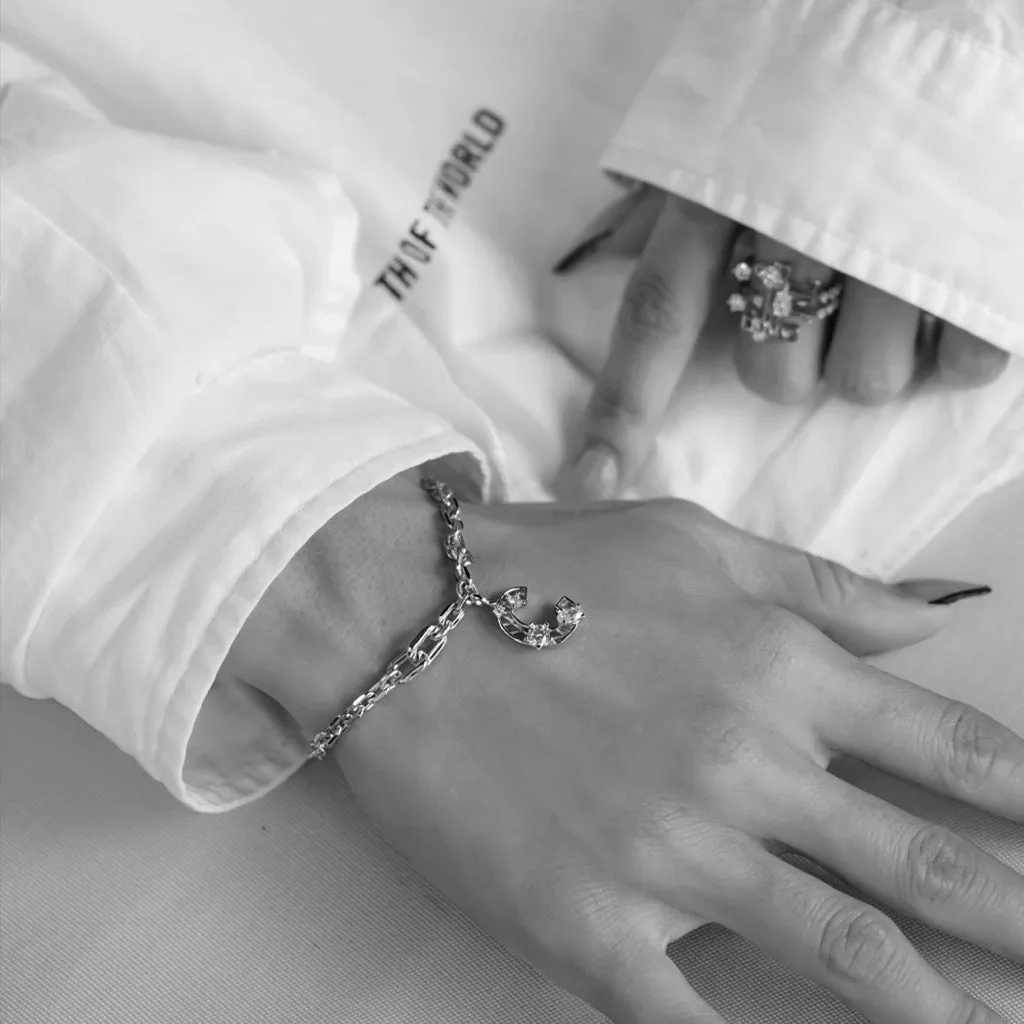 New Alphabet C Bracelet [Champagne/White gems]
