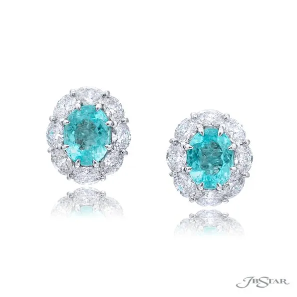 Oval Paraiba & Diamond Halo Earrings