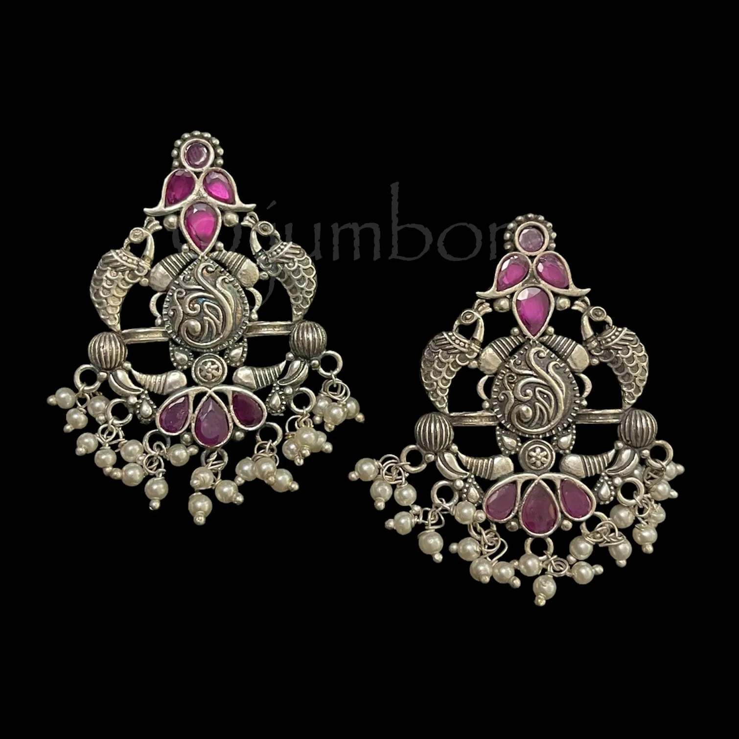 Oxidized German Silver Earring with Pearls