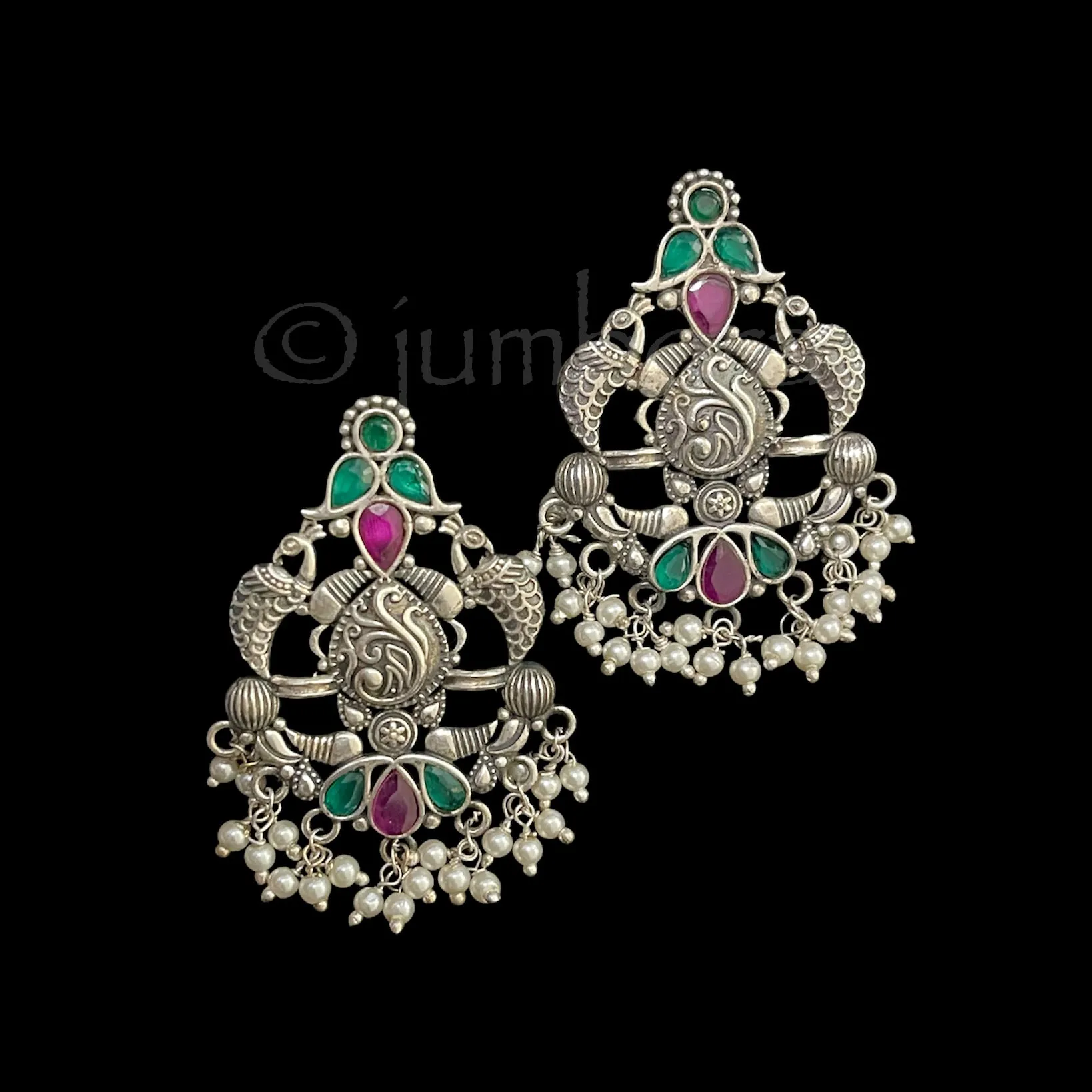 Oxidized German Silver Earring with Pearls