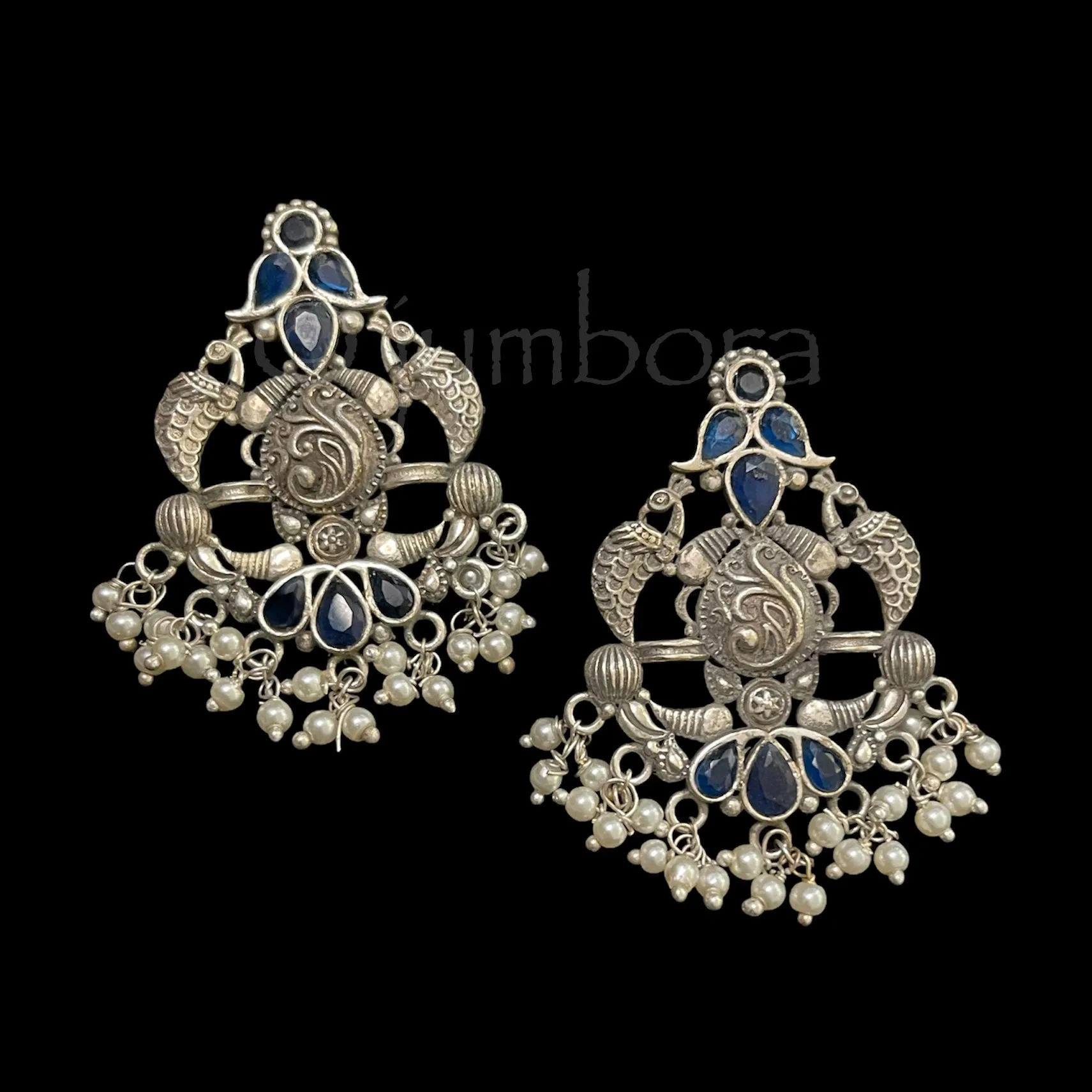 Oxidized German Silver Earring with Pearls
