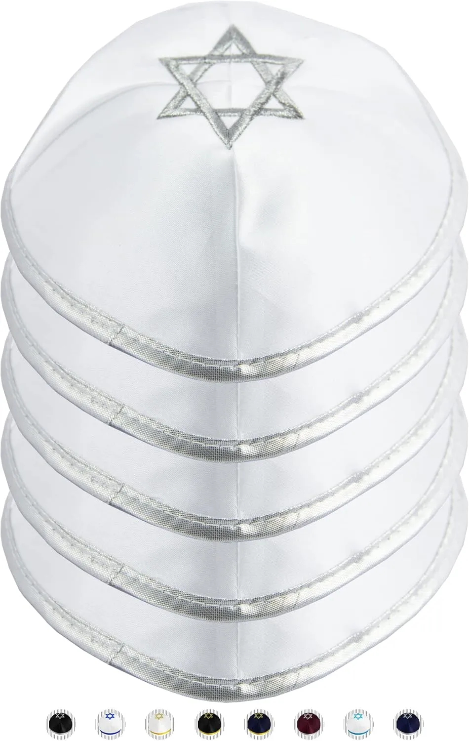 Pack of 5-Pcs Hq 20cm Satin/Velvet Kippah with Silver/Gold String Star of David for Men & Boys, Israel Kippot Bulk