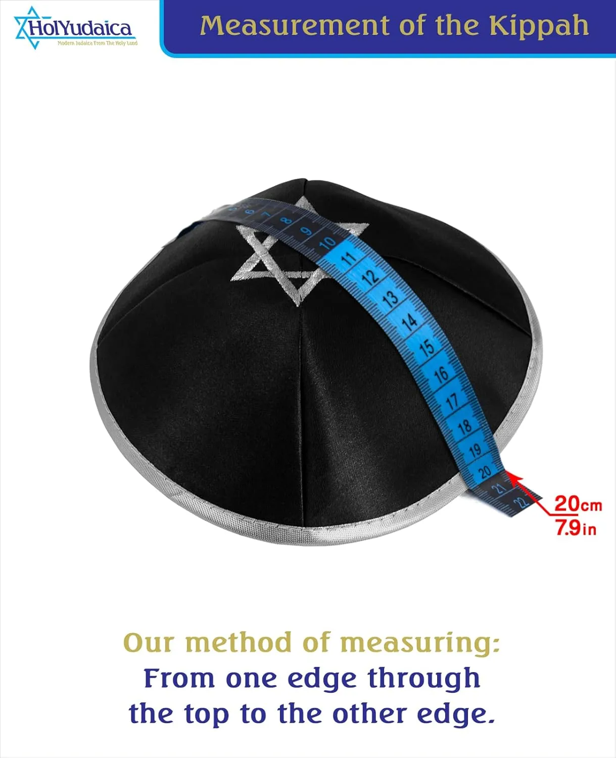 Pack of 5-Pcs Hq 20cm Satin/Velvet Kippah with Silver/Gold String Star of David for Men & Boys, Israel Kippot Bulk