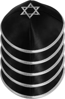 Pack of 5-Pcs Hq 20cm Satin/Velvet Kippah with Silver/Gold String Star of David for Men & Boys, Israel Kippot Bulk