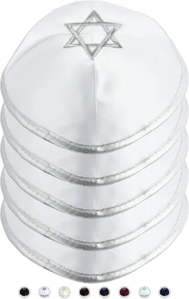 Pack of 5-Pcs Hq 20cm Satin/Velvet Kippah with Silver/Gold String Star of David for Men & Boys, Israel Kippot Bulk
