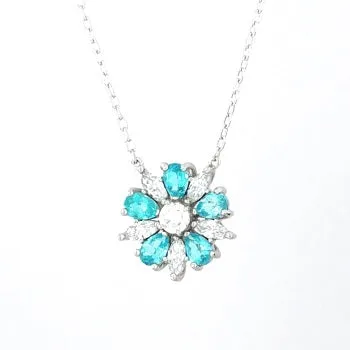 Paraiba-Mozambique & Diamond Flower Pendant