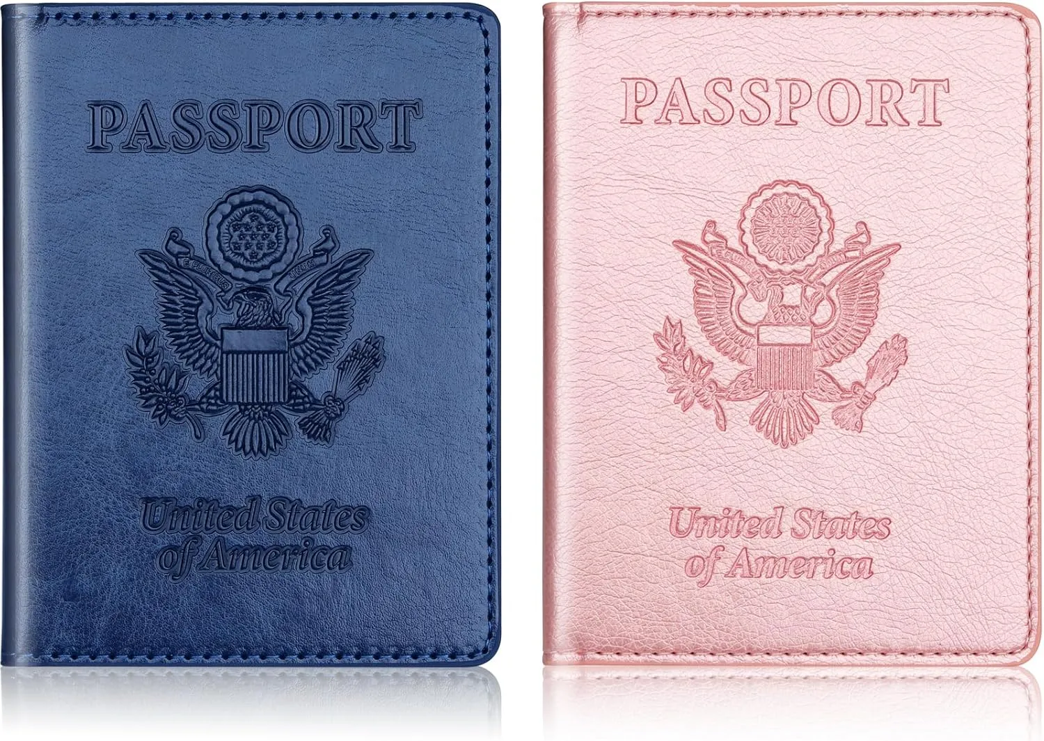 Passport Holder 2Pcs, Passport Cover Wallet Case for Women Men Family, Passport Book Holders Travel Must Haves Cruise Ship Essentials (Dark Blue & Rose Gold)