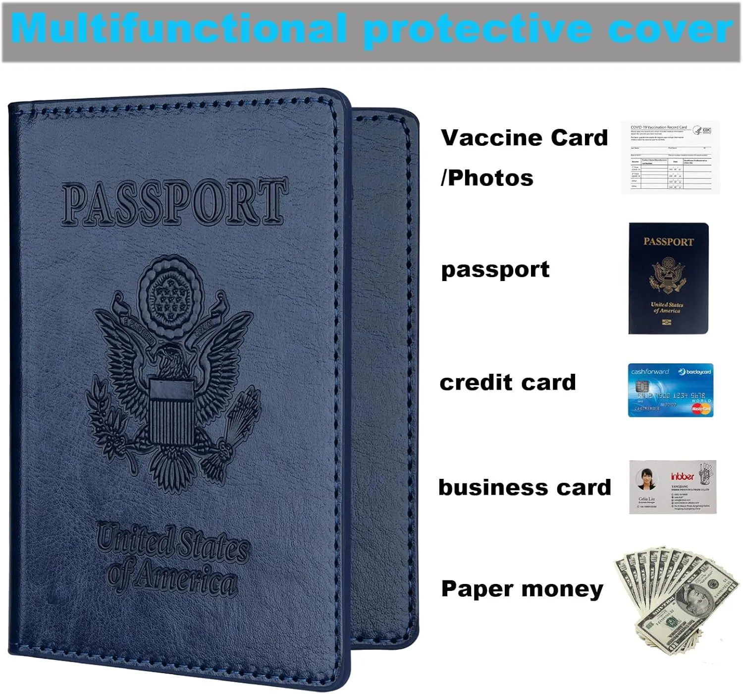 Passport Holder 2Pcs, Passport Cover Wallet Case for Women Men Family, Passport Book Holders Travel Must Haves Cruise Ship Essentials (Dark Blue & Rose Gold)