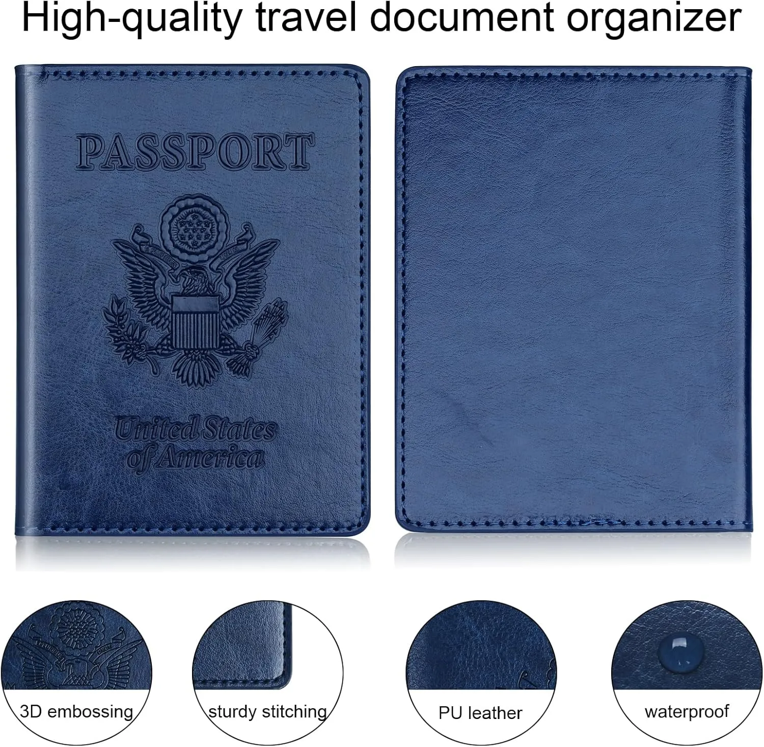 Passport Holder 2Pcs, Passport Cover Wallet Case for Women Men Family, Passport Book Holders Travel Must Haves Cruise Ship Essentials (Dark Blue & Rose Gold)