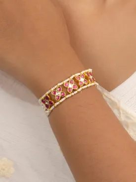 Pink Color Gold Plated Jadau Kundan Bracelet - MHP111YR