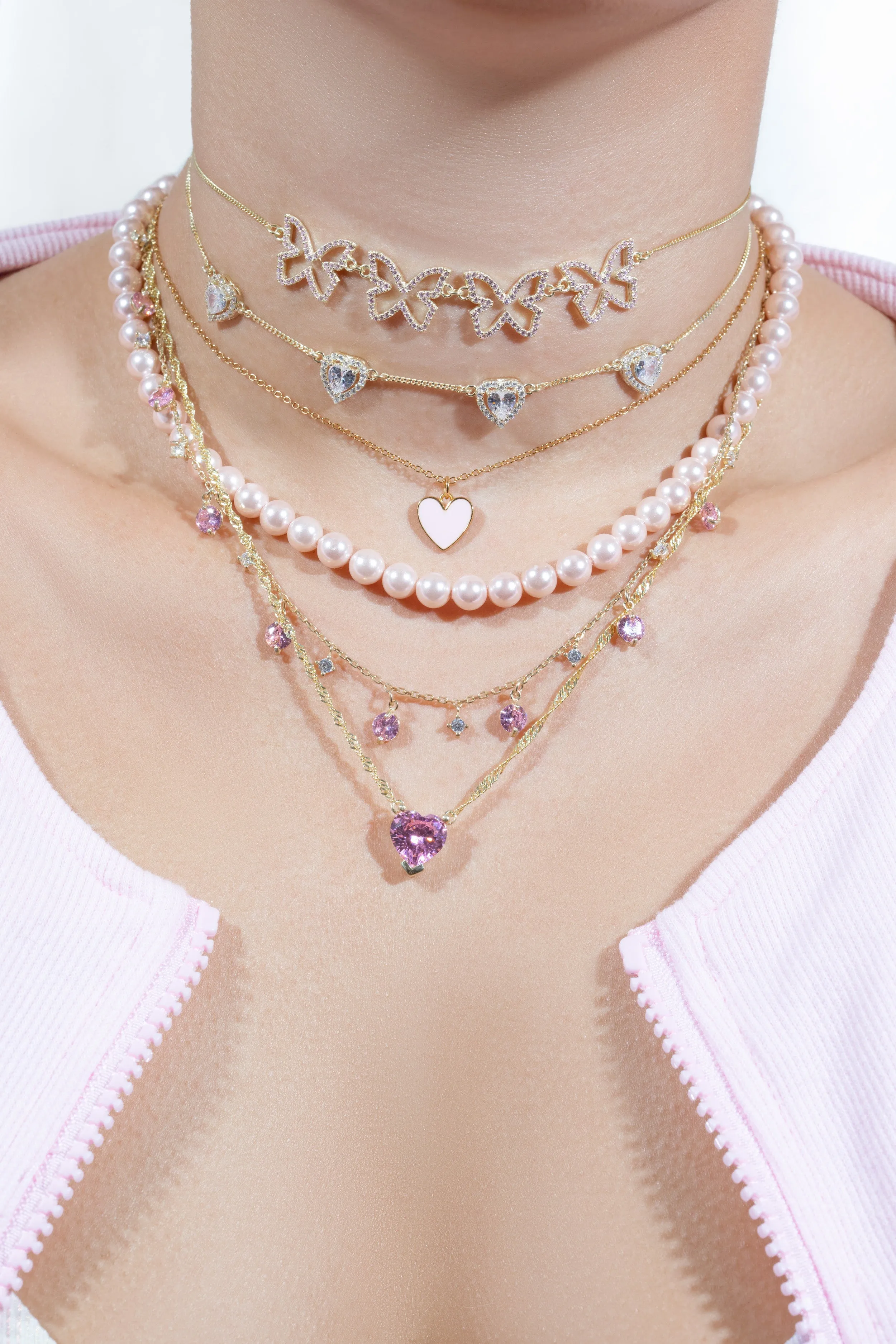 Pink Farasha Row Pavé Butterfly 925 Choker