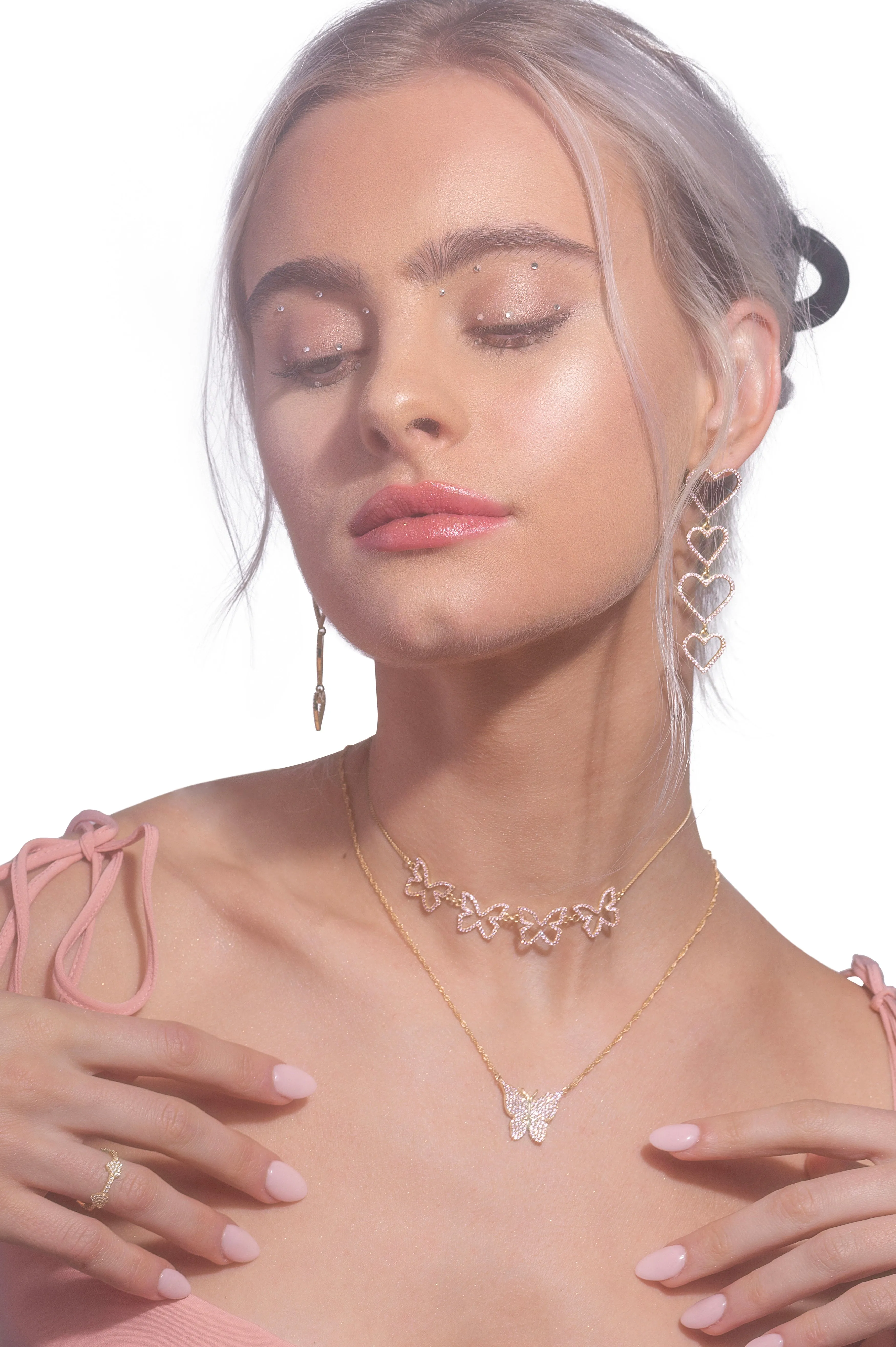 Pink Farasha Row Pavé Butterfly 925 Choker