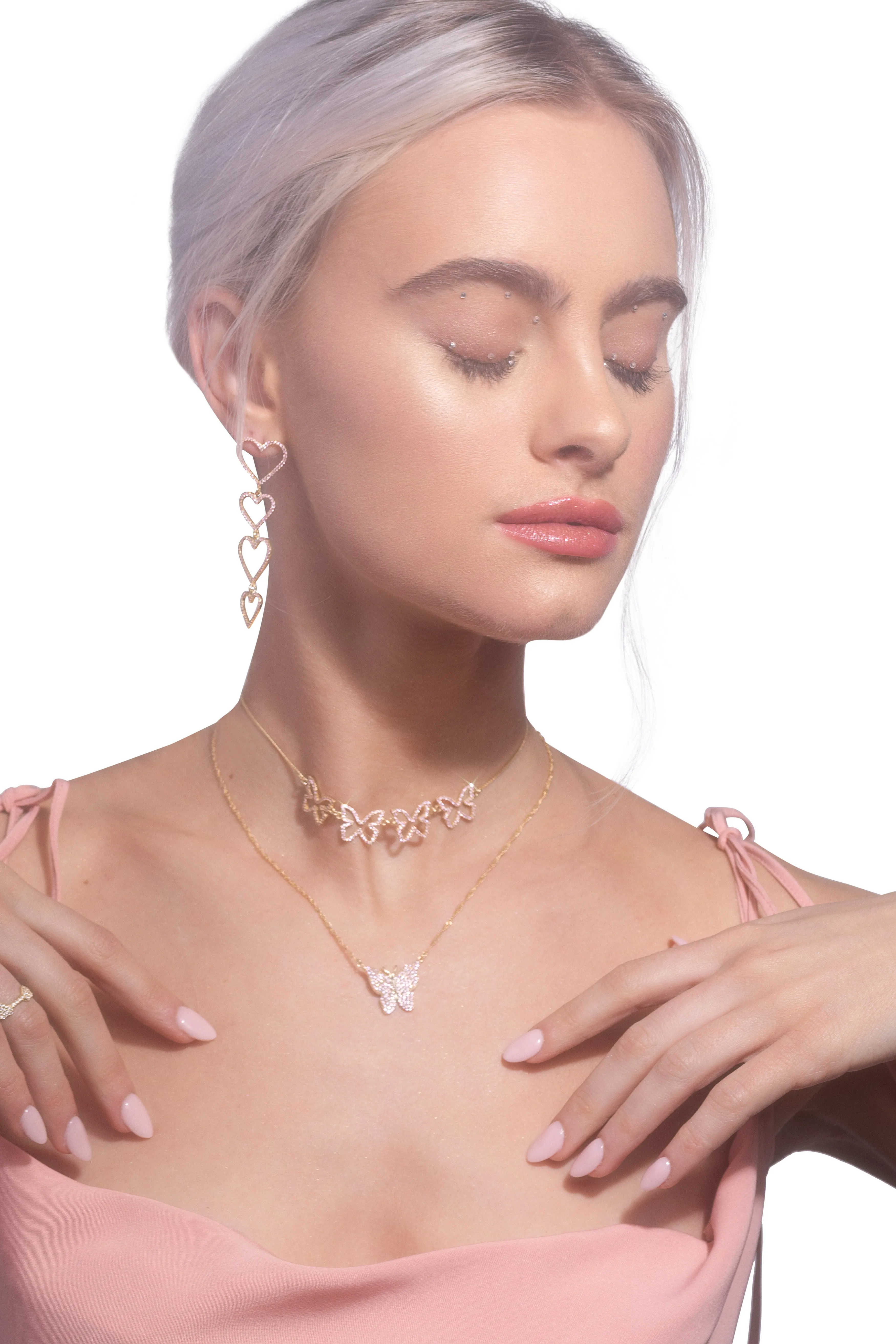 Pink Farasha Row Pavé Butterfly 925 Choker