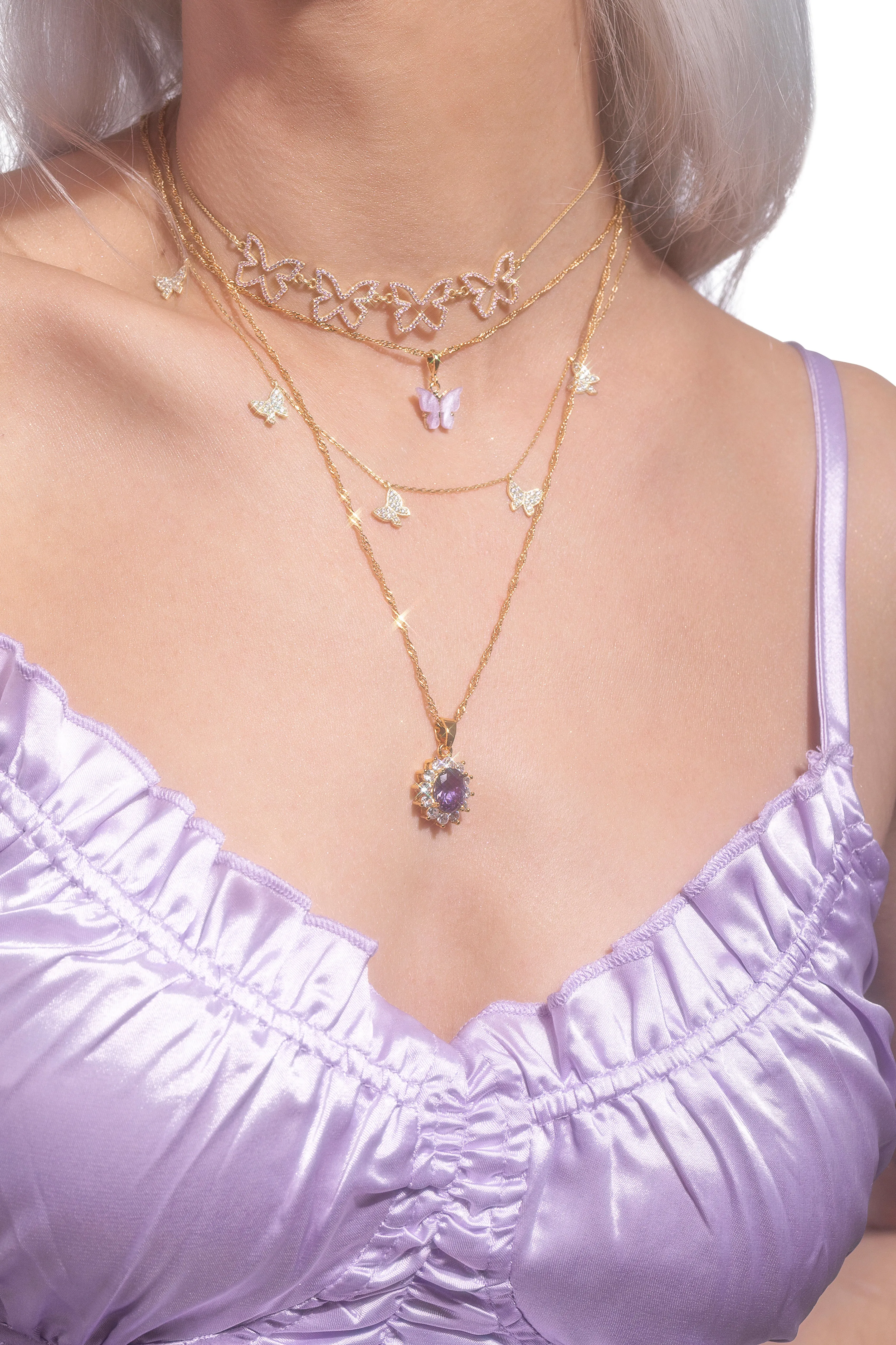 Pink Farasha Row Pavé Butterfly 925 Choker