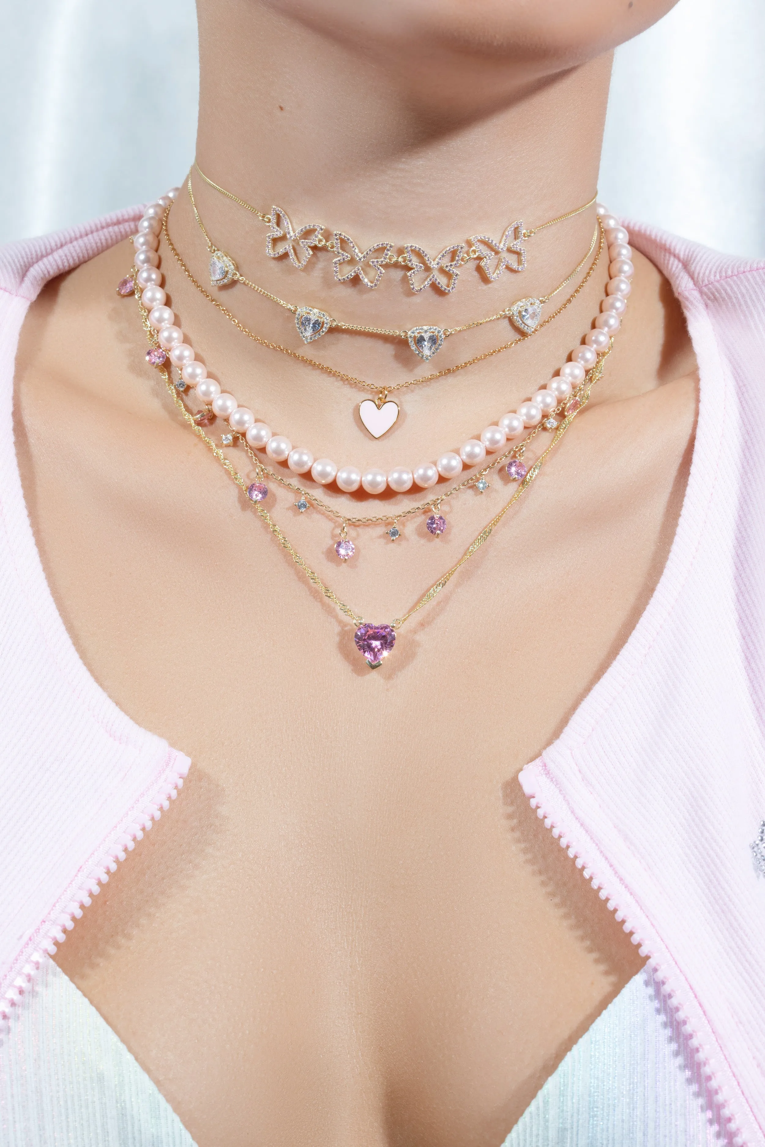 Pink Farasha Row Pavé Butterfly 925 Choker