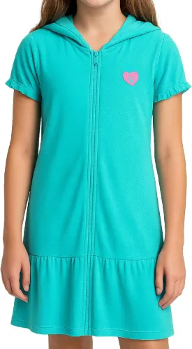 Pink Platinum Girls Swim Cover Up - Full Zip Hooded Ruffled Kids Terry Cloth Bathrobe, Swim Cover Up Dress for Girls (2T-16)