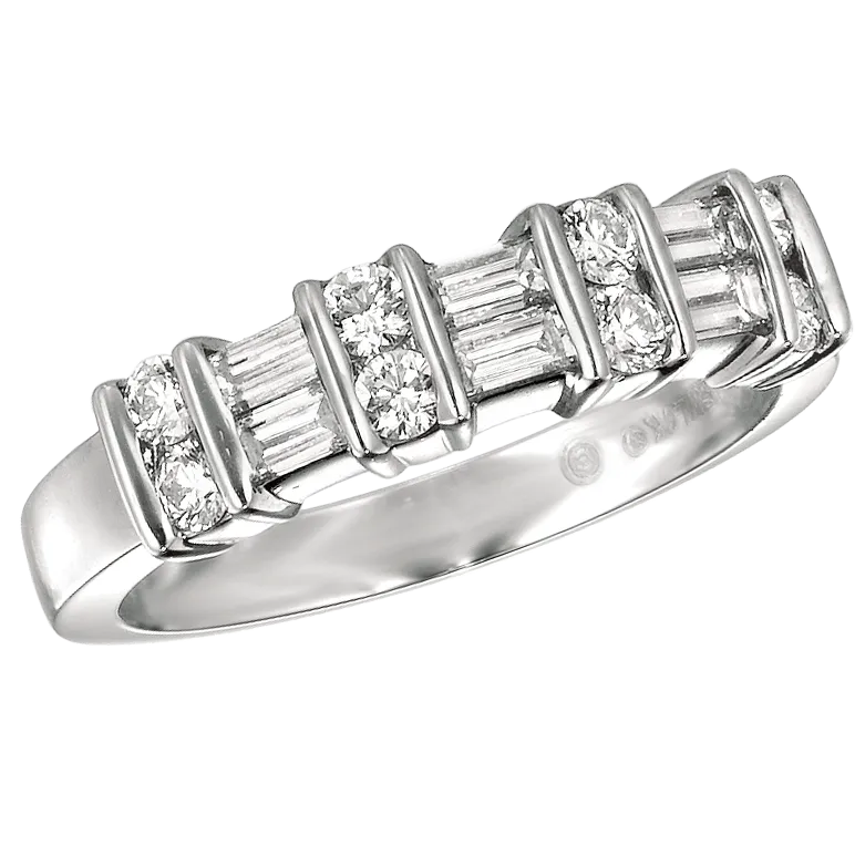 Platinum 2 Row Baguette and Round Ring