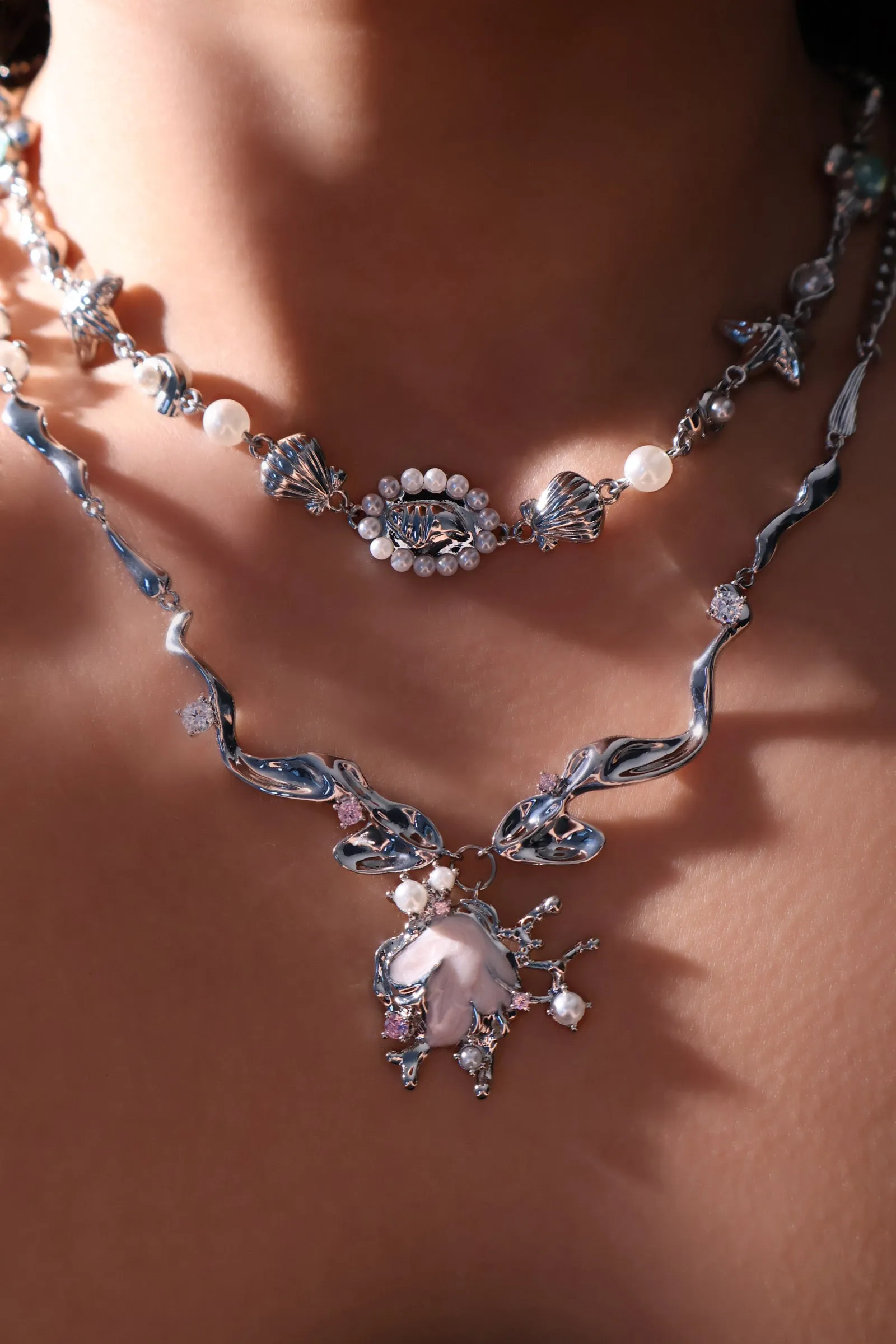Platinum Plated Mermaid Sea Shell Necklace