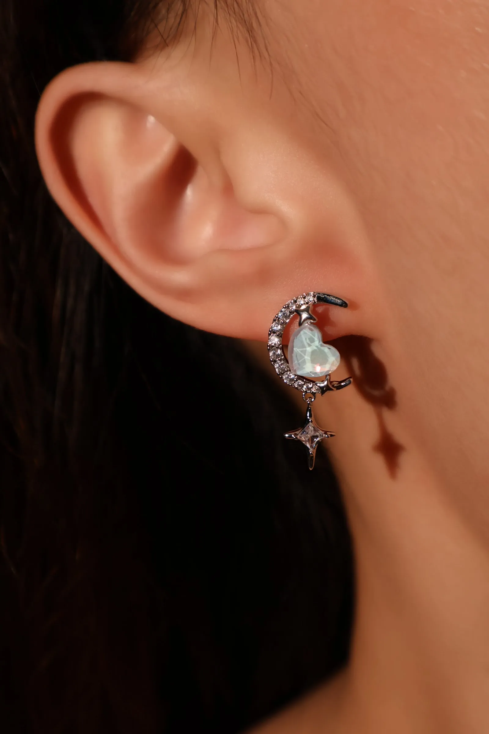 Platinum Plated Ocean Moon Star Earrings