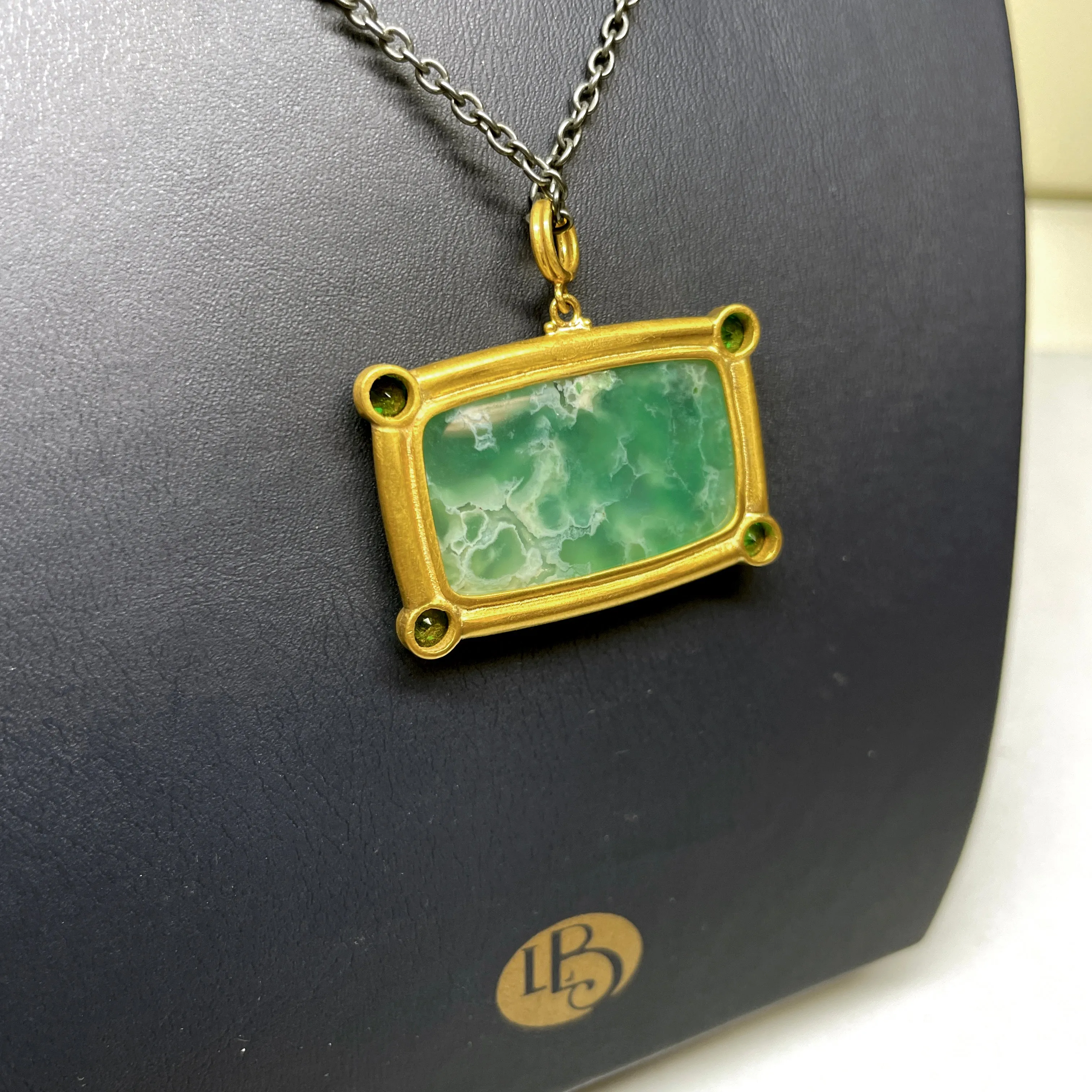 Pre-owned Lika Behar "My World" Necklace with Rectangle Aquaprase & Tsavorites 24K