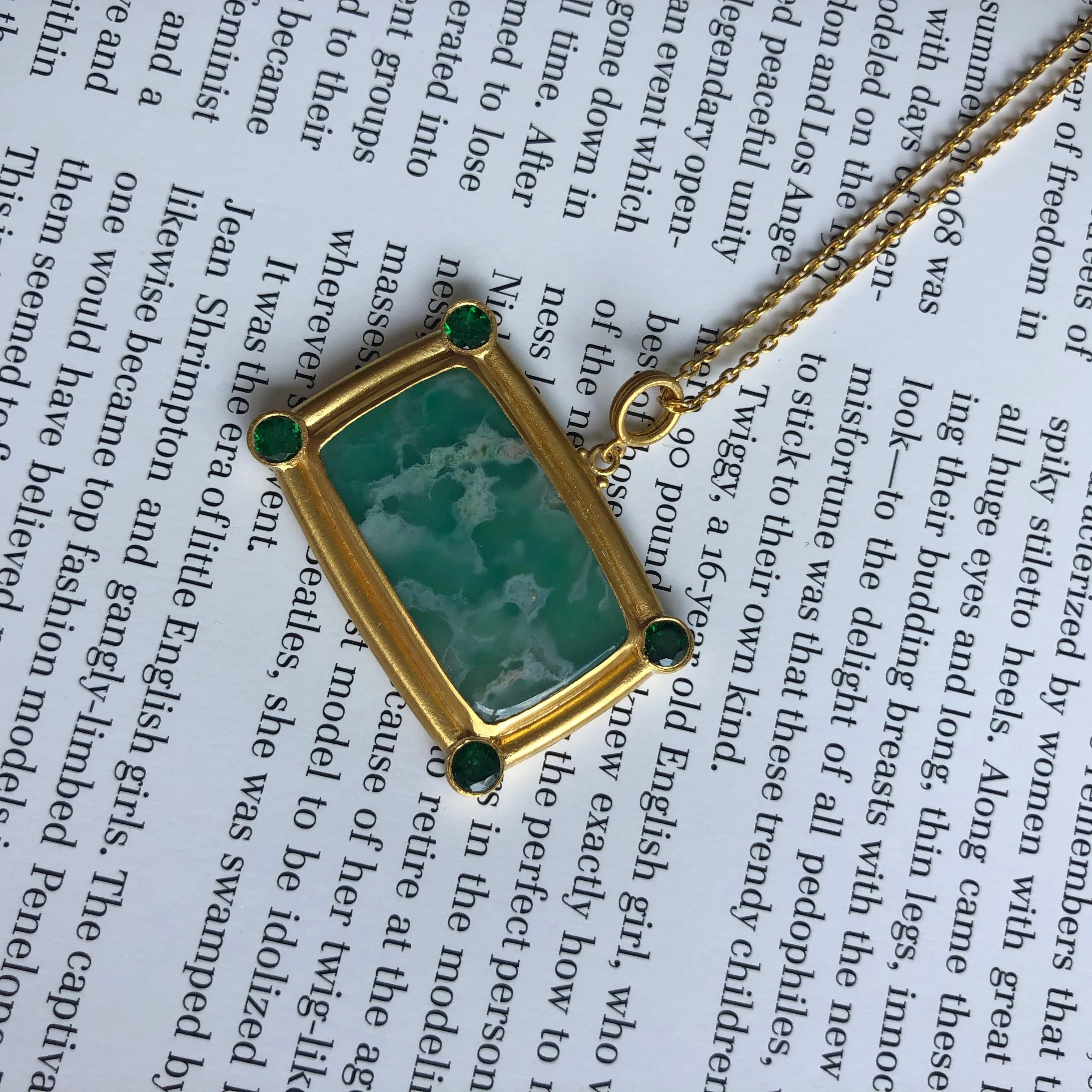 Pre-owned Lika Behar "My World" Necklace with Rectangle Aquaprase & Tsavorites 24K