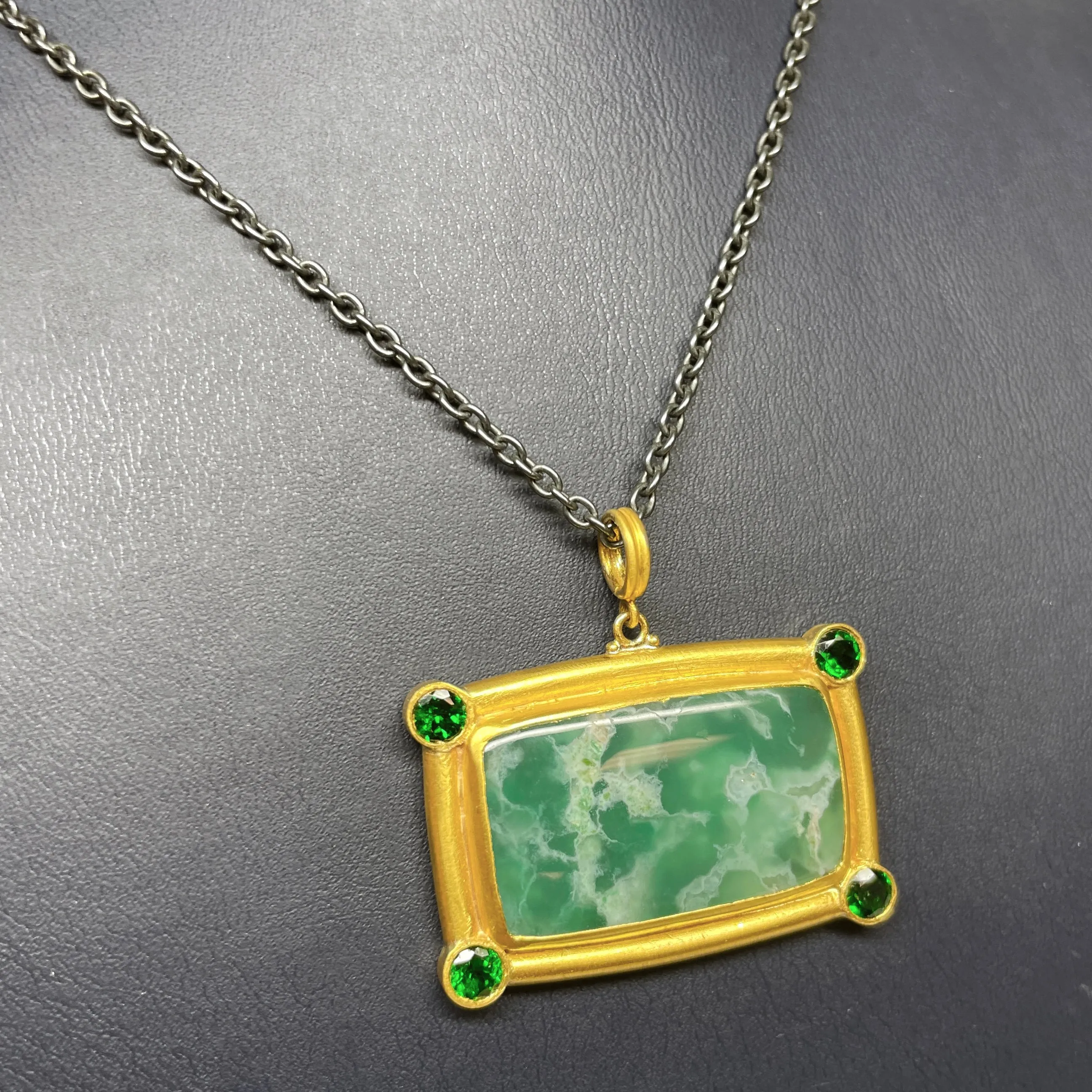 Pre-owned Lika Behar "My World" Necklace with Rectangle Aquaprase & Tsavorites 24K