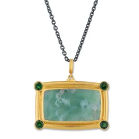 Pre-owned Lika Behar "My World" Necklace with Rectangle Aquaprase & Tsavorites 24K