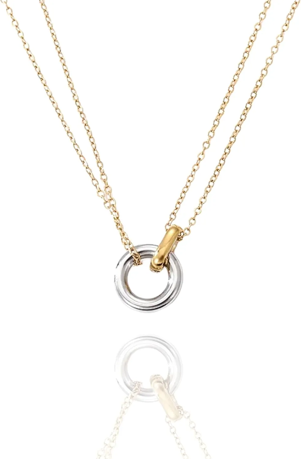 QueenBee Gold and Silver Interlocking Rings Necklace for Women  14K Gold Plated Layered Chain, Circle Pendant Two-Tone Jewelry Gift for Birthday, Christmas  Hypoallergenic, Mixed Metal