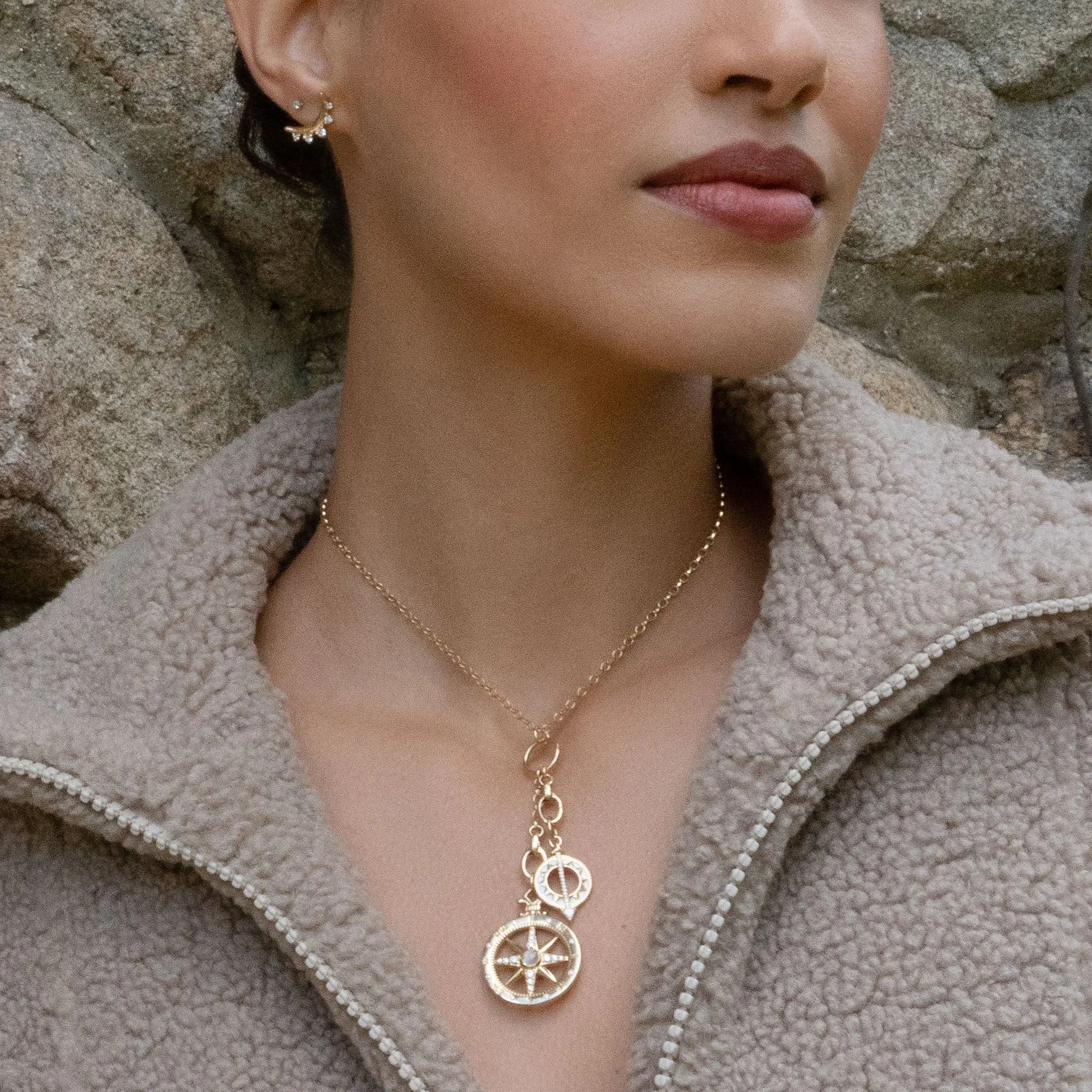 "Adventure" Compass Charm with Diamonds