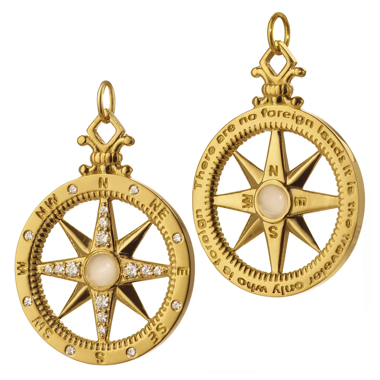 "Adventure" Compass Charm with Diamonds