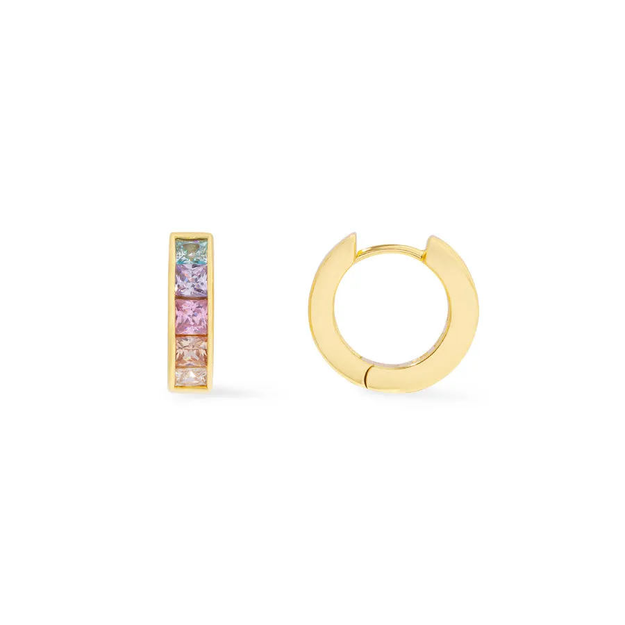 Rainbow Gem Gold 10mm Huggie Earrings